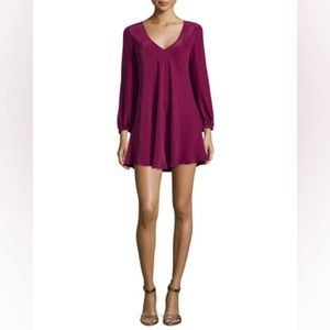 Amanda‎ Uprichard Julianna Burgundy Silk Mini Dress Long Sleeve Small Petite
